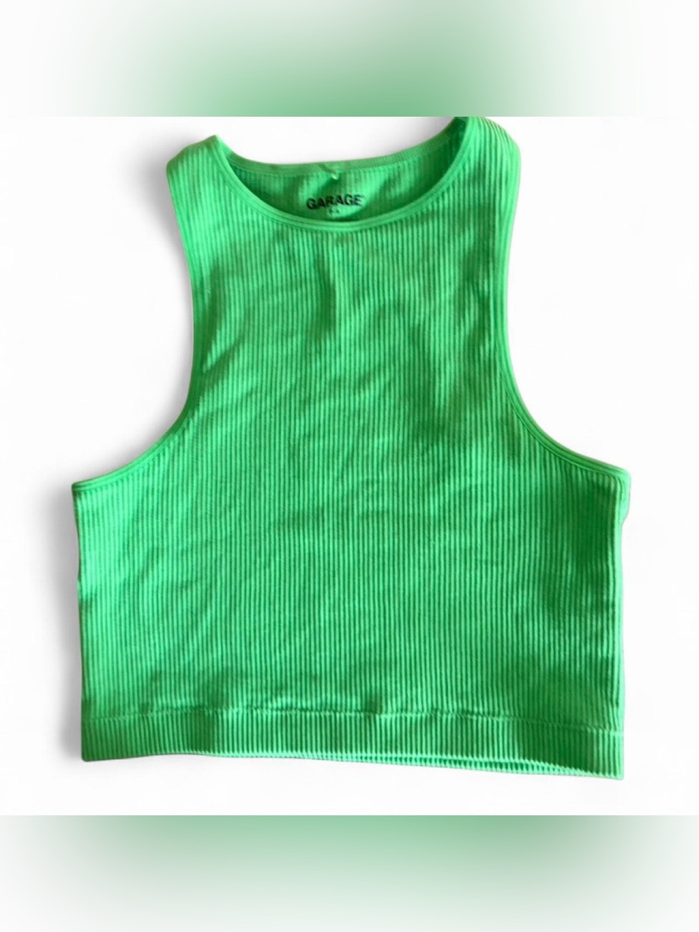 Garage Lime Green Seamless Ribbed Racerback Crop Tank Top P/S